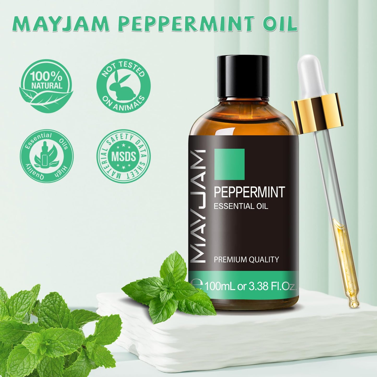 Peppermint Essential Oil 3.38 Fl Oz – Premium Grade for Diffuser, Skin & Hair Care