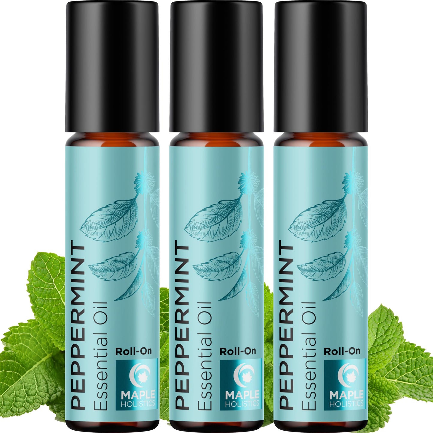 Peppermint Oil Roll-On | Pure Peppermint Essential Oil Rollerball for Headaches, Focus & Energy (3 Pack)