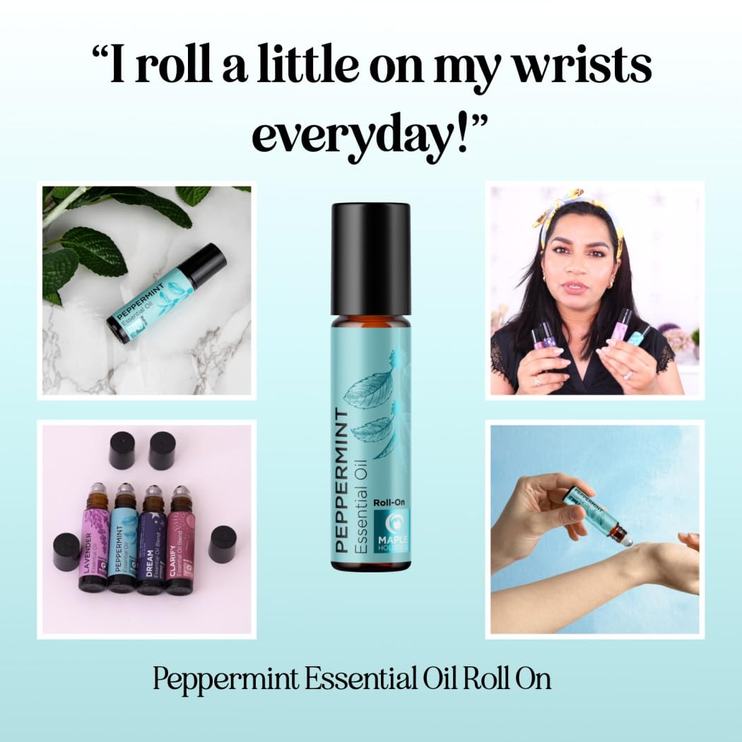 Peppermint Oil Roll On – Pure Peppermint Rollerball Essential Oil for Headaches, Focus & Energy | Maple Holistics