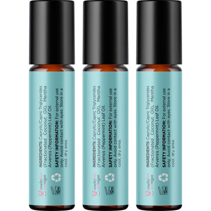 Peppermint Oil Roll-On | Pure Peppermint Essential Oil Rollerball for Headaches, Focus & Energy (3 Pack)