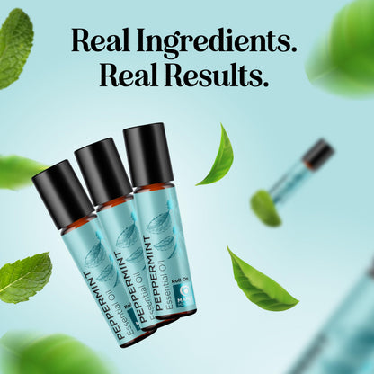 Peppermint Oil Roll-On | Pure Peppermint Essential Oil Rollerball for Headaches, Focus & Energy (3 Pack)