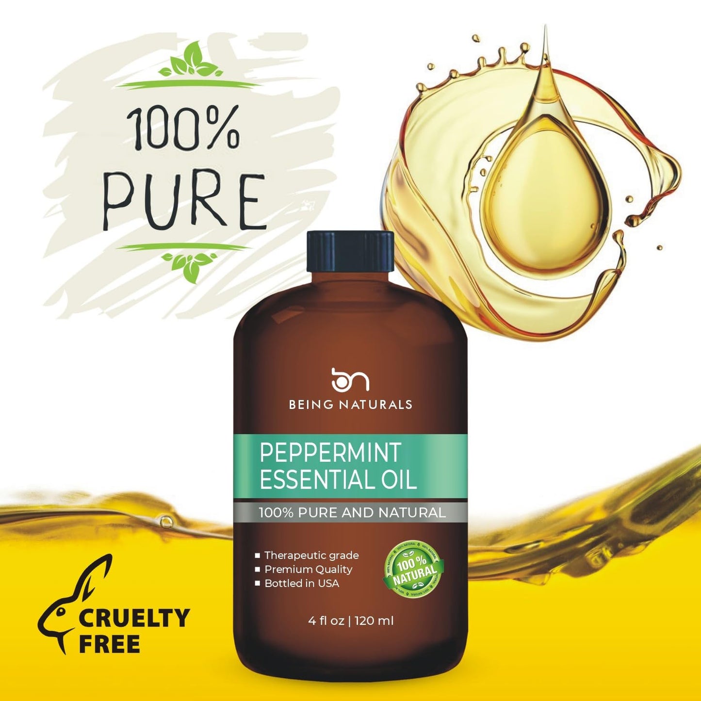 Peppermint Essential Oil - 4 oz, 100% Pure & Natural, Premium Therapeutic Grade with Glass Dropper