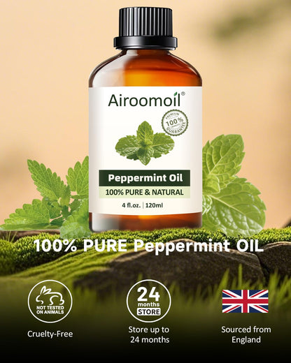 Airoomoil Pure Peppermint Essential Oil - 4 Fl Oz (120 ml), 100% Natural, Premium Grade for Diffusers, Skin Care & Aromatherapy