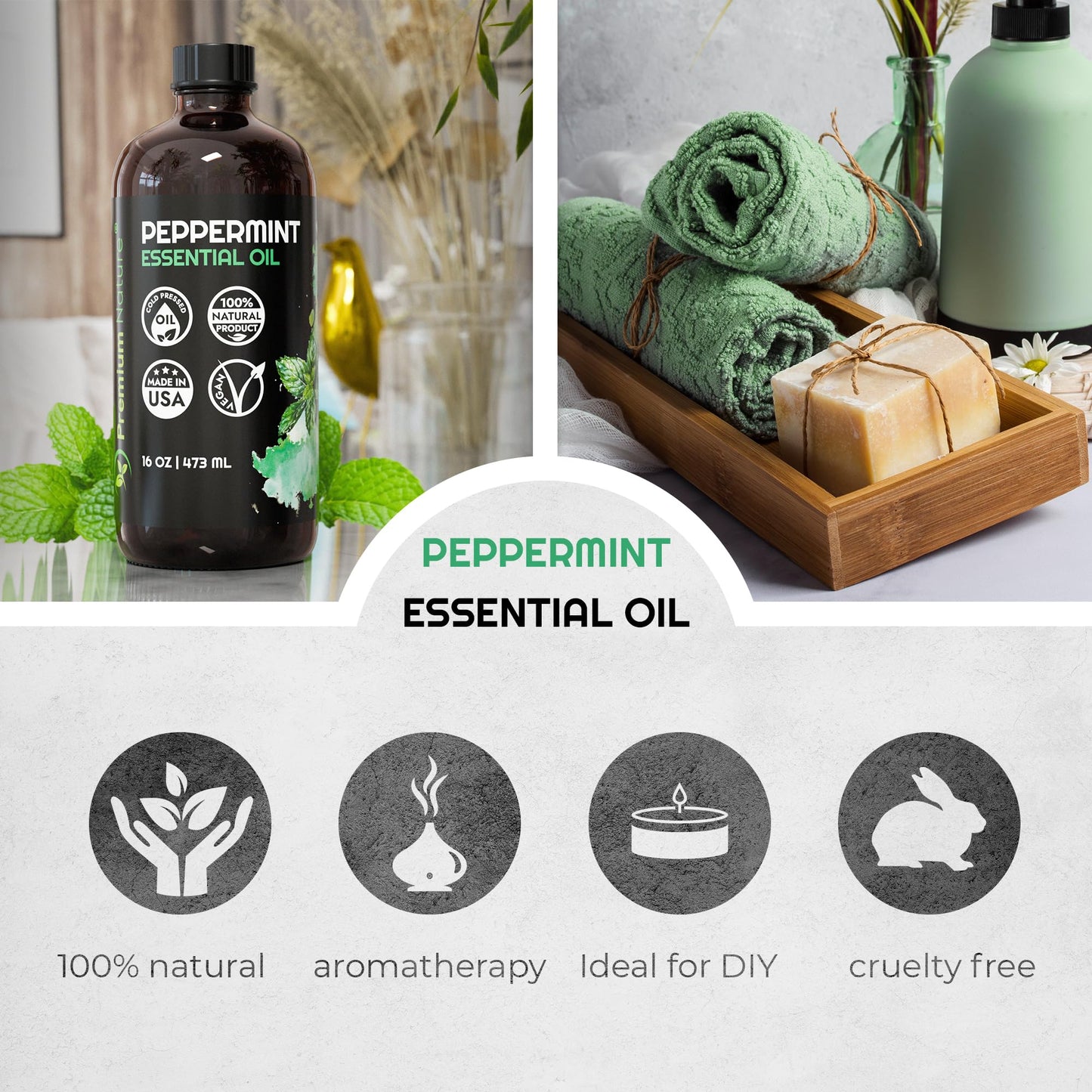 Peppermint Essential Oil 16oz – Organic, Diffuser Aromatherapy, Hair Growth, Skin, Soap Making & Laundry