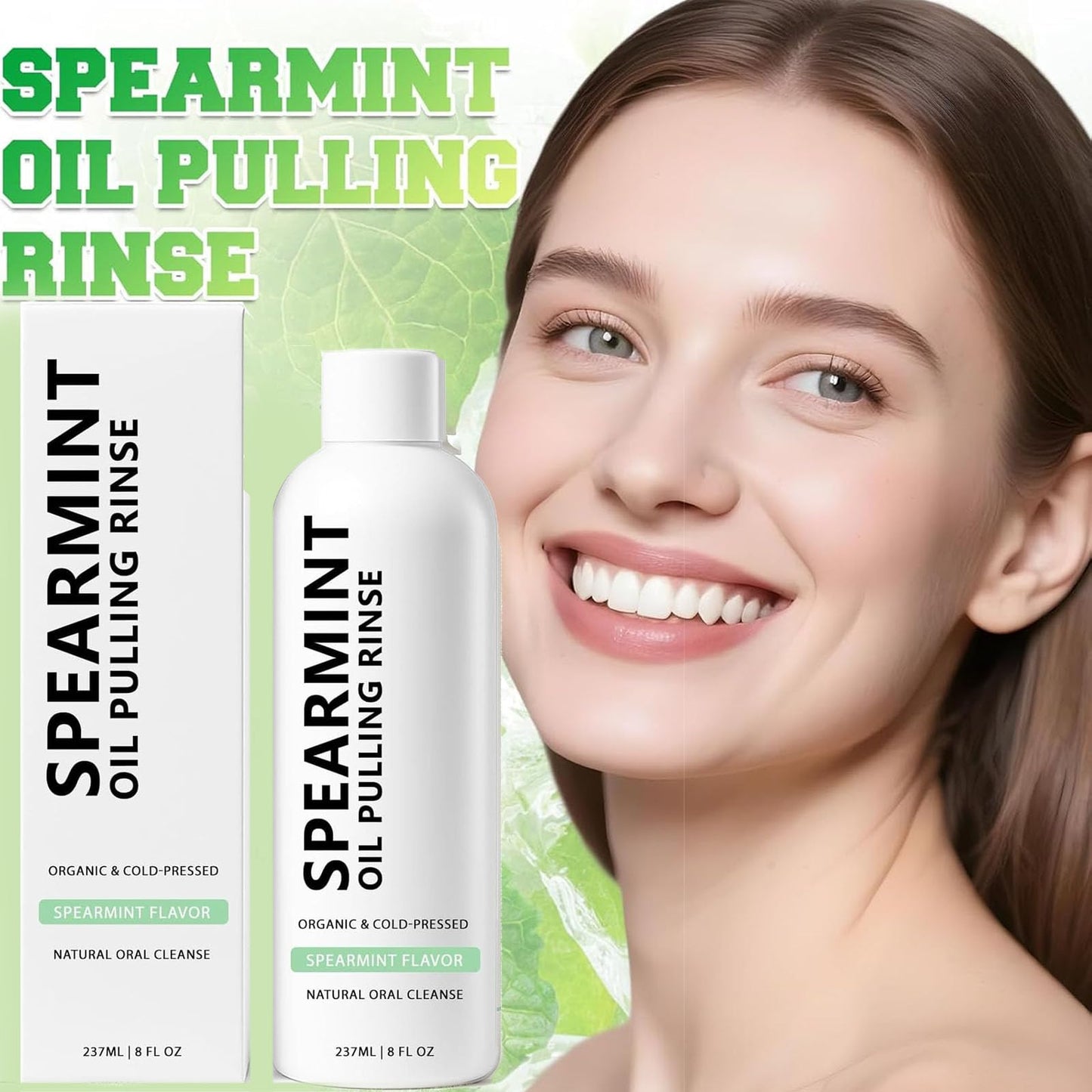 Spearmint Oil Pulling Rinse & Cold-Pressed Coconut Mouthwash for Teeth Whitening