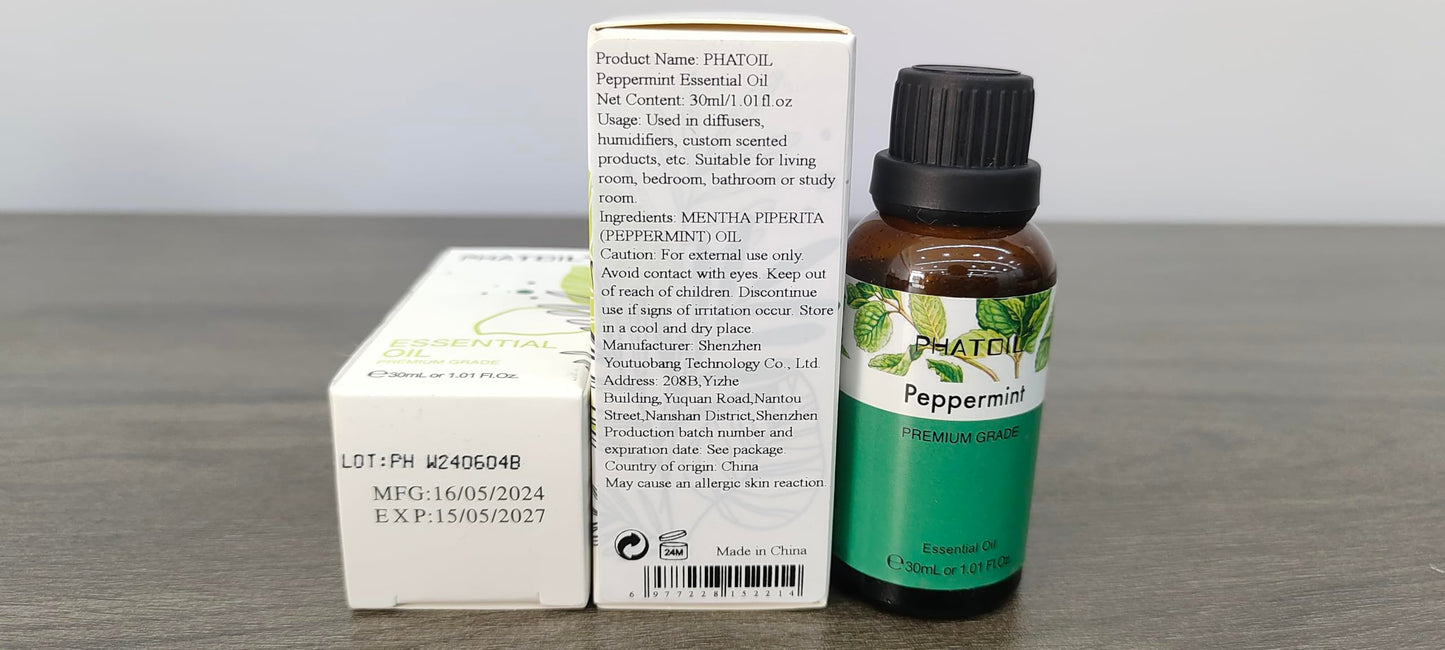 Peppermint Essential Oil 30ml | PHATOIL Pure Essential Oil Singles for Aromatherapy & DIY Crafts