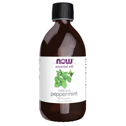 NOW Essential Oils Peppermint Oil 16 oz – 100% Pure, Steam Distilled, Vegan Aromatherapy