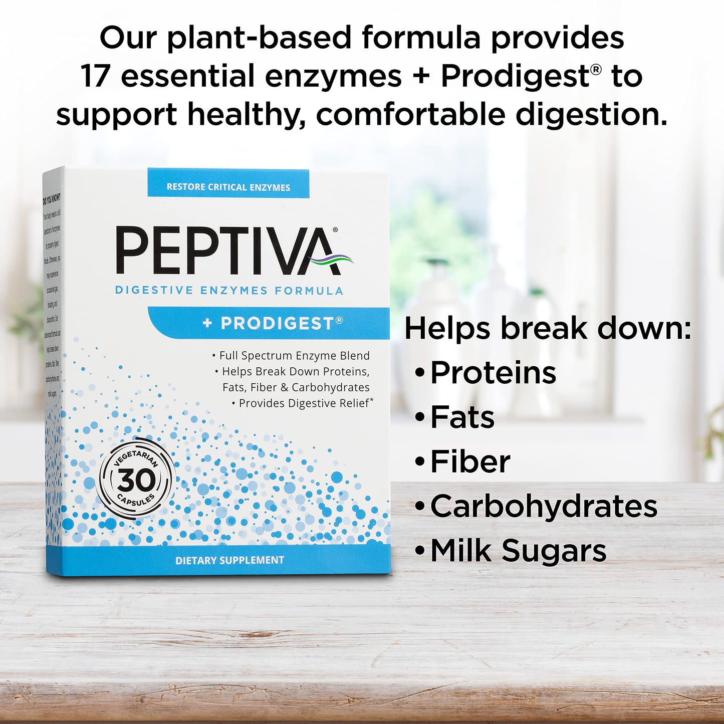 Peptiva Digestive Enzymes + Prodigest – 30 Count | Bloating & Digestive Support