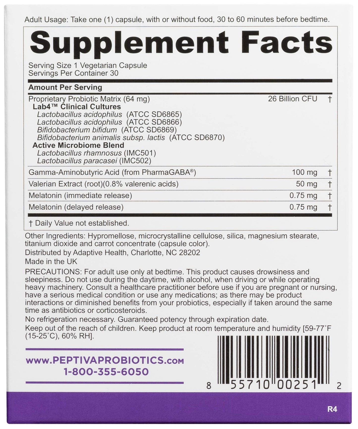 Peptiva 26B CFU Probiotic + Sleep Support – Clinically Validated Multi-Strain (30 Count)