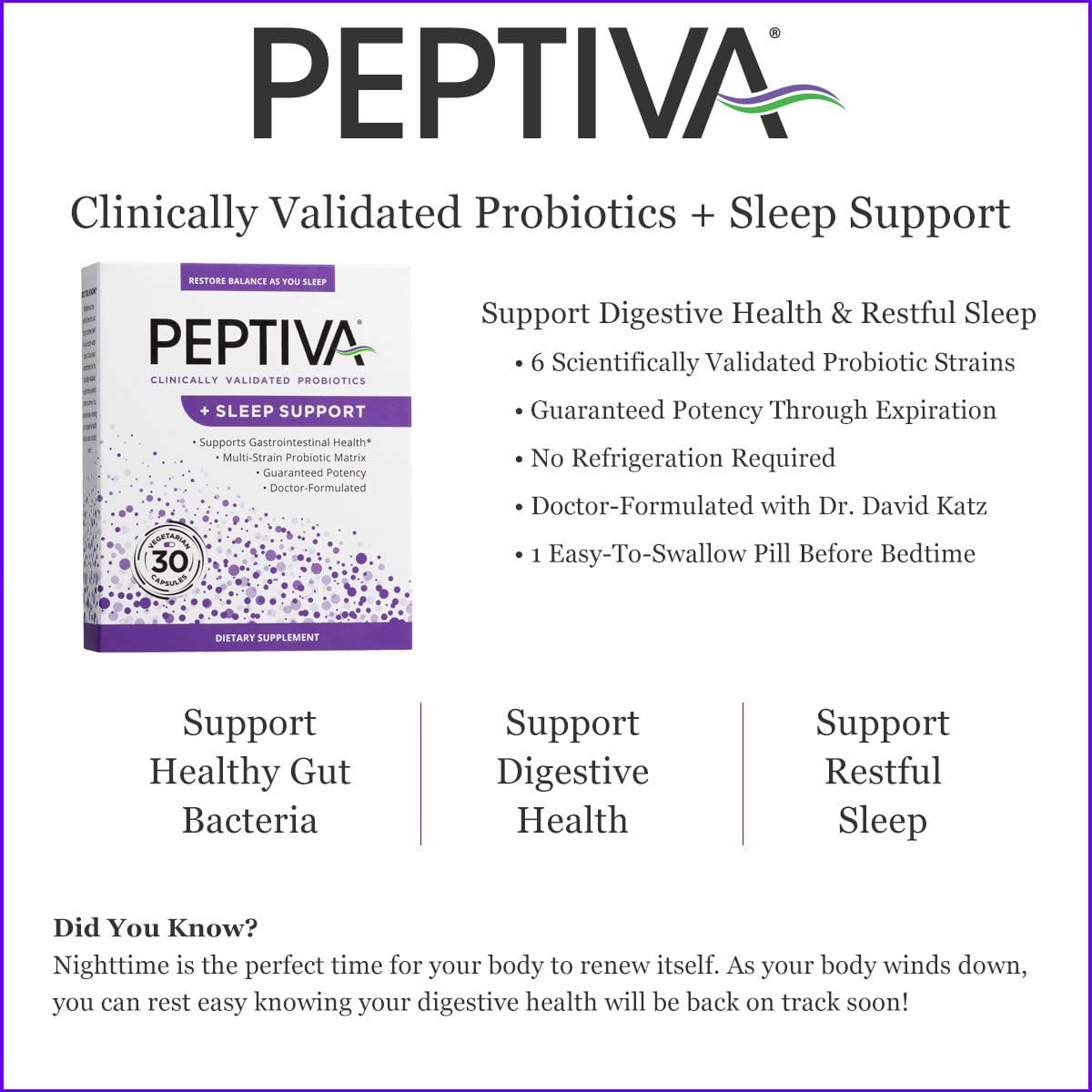 Peptiva 26B CFU Probiotic + Sleep Support – Clinically Validated Multi-Strain (30 Count)