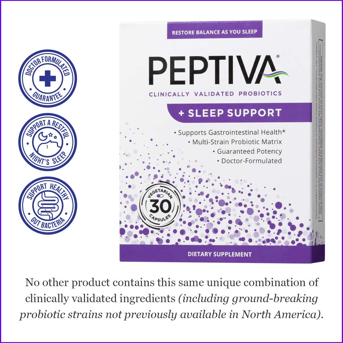 Peptiva 26B CFU Probiotic + Sleep Support – Clinically Validated Multi-Strain (30 Count)