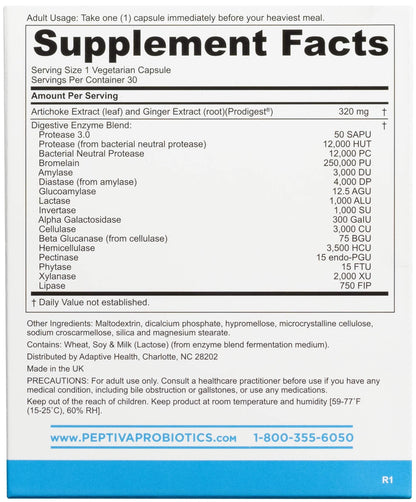 Peptiva Digestive Enzymes + Prodigest – 30 Count | Bloating & Digestive Support