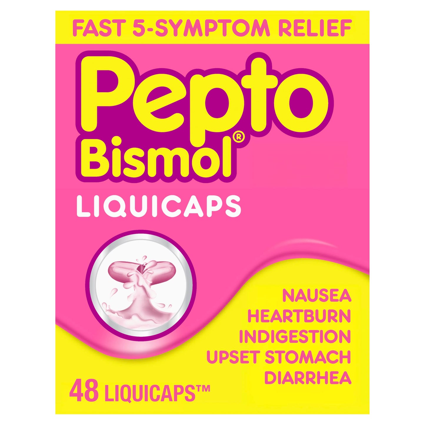Pepto Bismol Liquicaps - Multi-Symptom Relief for Nausea, Heartburn, Indigestion, Upset Stomach & Diarrhea | 48 Liquicaps