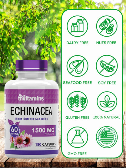 TNVitamins Echinacea Capsules | 1500 mg per Serving, 180 Capsules | USA Made | Pack of 2