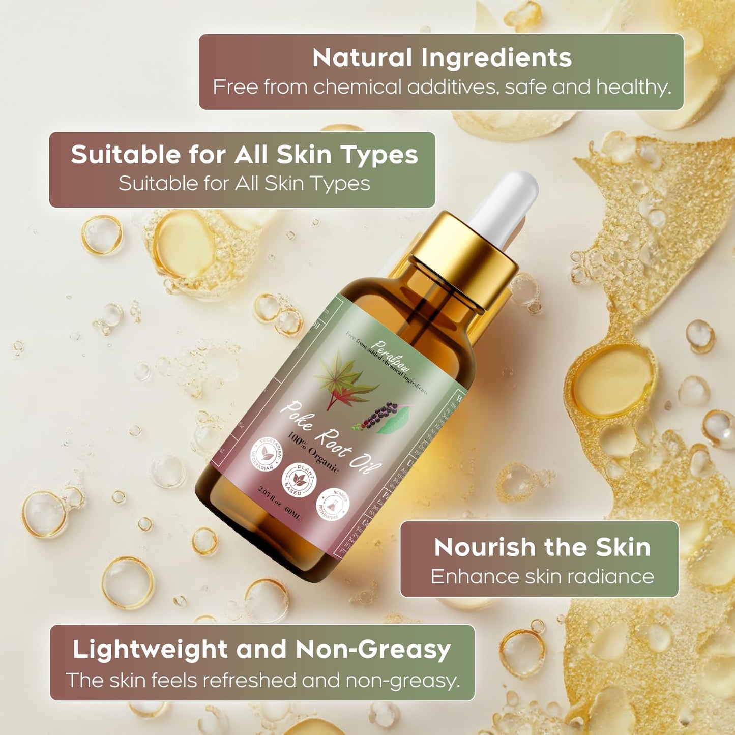 Peralpow Organic Poke Root Oil - Lymphatic Support & Deep Tissue Relief