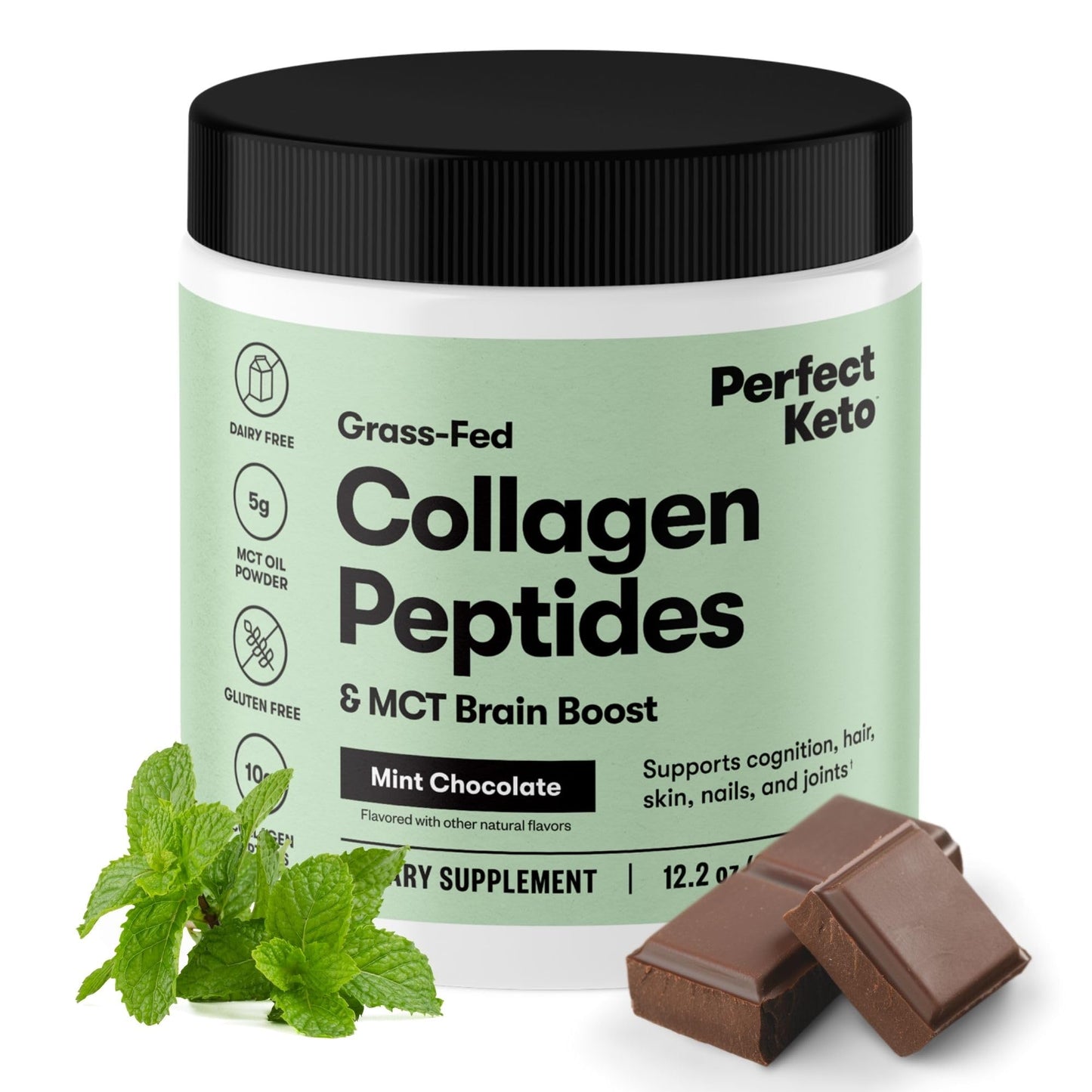 Perfect Keto Collagen Protein Powder with MCT Oil – Grass-Fed, Gluten-Free, Mint Chocolate