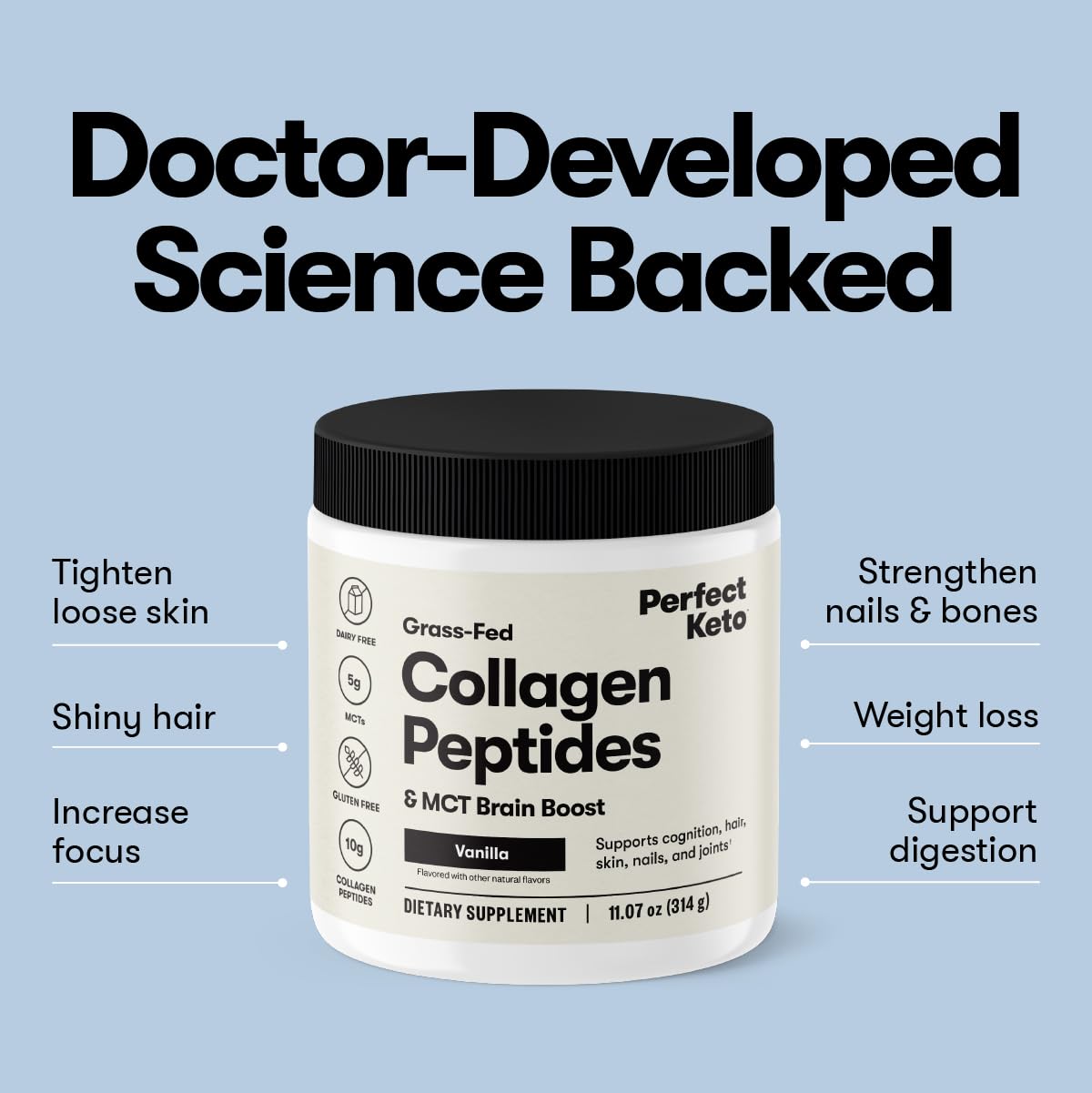 Perfect Keto Collagen Peptides with MCT Oil – Grass-Fed, Low Carb, Keto Coffee Creamer