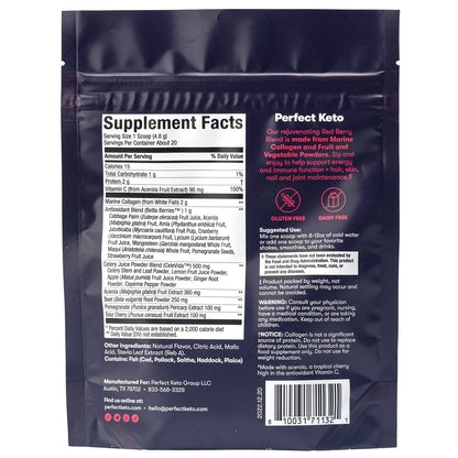 Perfect Keto Super Reds Superfood Powder – Antioxidants & Marine Collagen, 20 Servings