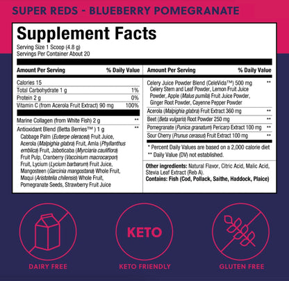 Perfect Keto Super Reds Superfood Powder – Antioxidants & Marine Collagen, 20 Servings