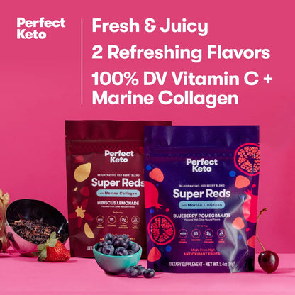 Perfect Keto Super Reds Superfood Powder – Antioxidants & Marine Collagen, 20 Servings