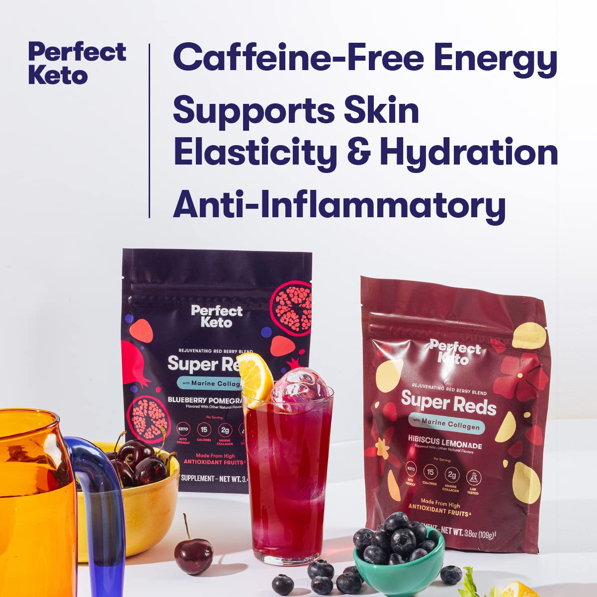 Perfect Keto Super Reds Superfood Powder – Antioxidants & Marine Collagen, 20 Servings