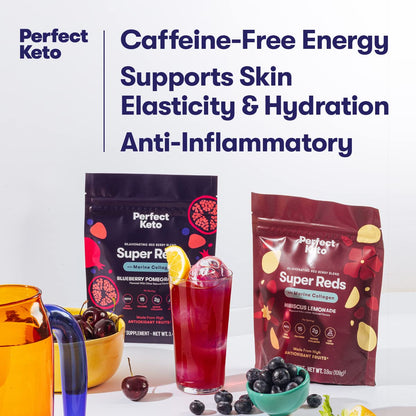 Perfect Keto Super Reds Superfood Powder – Antioxidants & Marine Collagen, 20 Servings