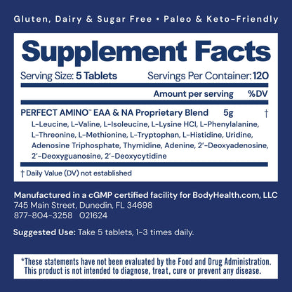 BodyHealth PerfectAmino | Essential Amino Acids with BCAAs for Muscle Recovery & Strength (600 ct)