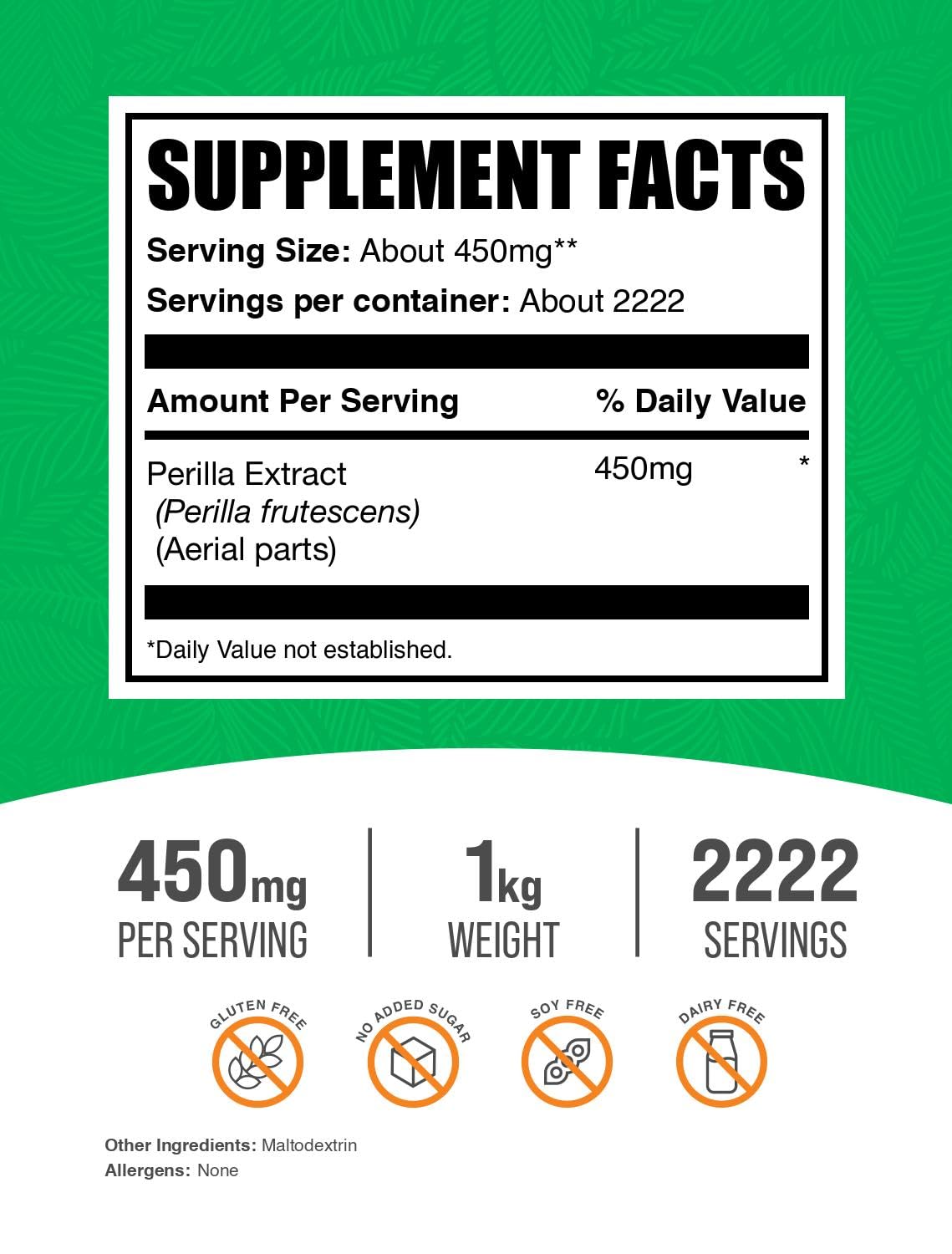 BulkSupplements Perilla Extract Powder – 450mg Serving, 1kg – Vegan & Gluten-Free