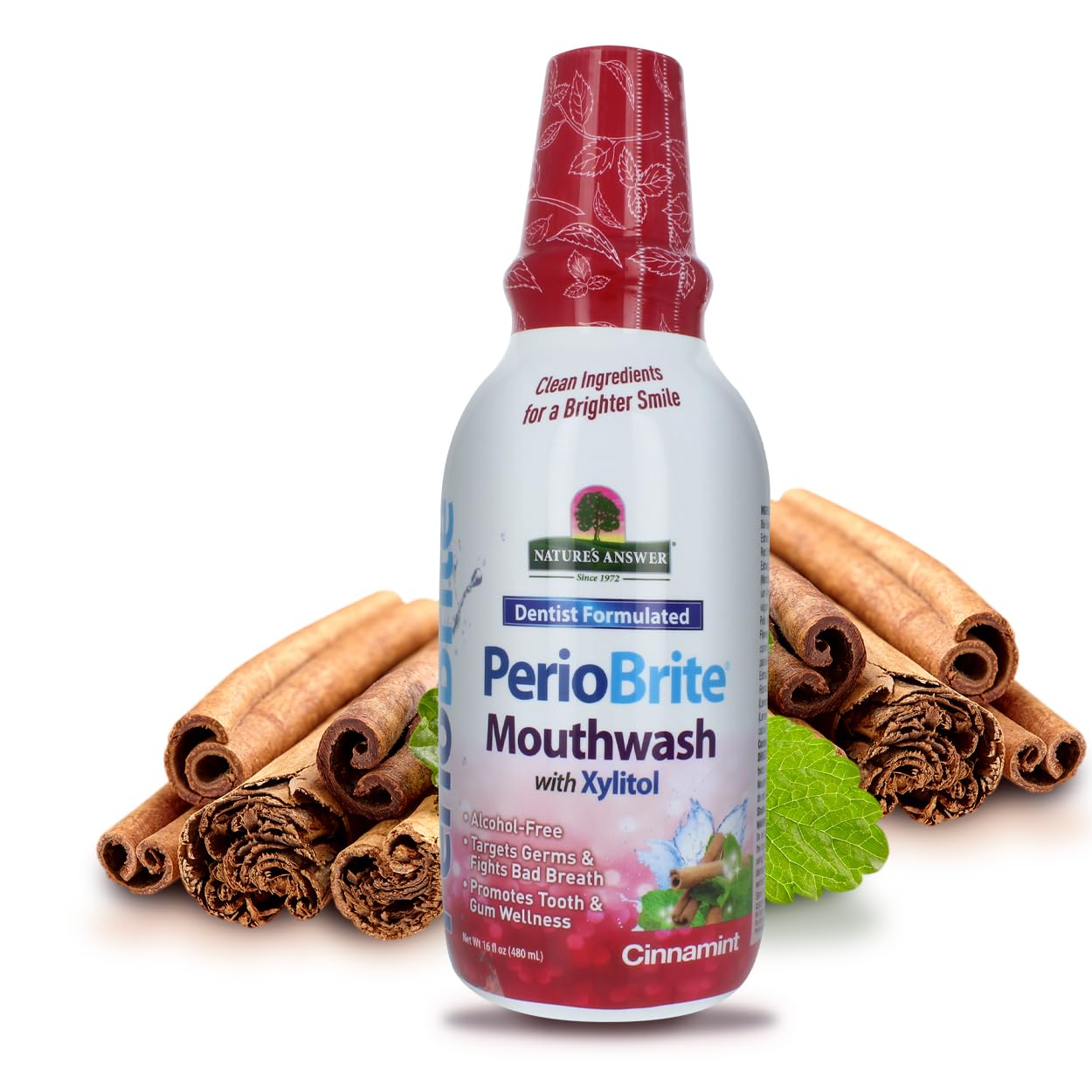 Nature's Answer PerioBrite Cinnamon Mouthwash 16 oz - Alcohol-Free, Whitens Teeth, Fresh Breath (2 Pack)