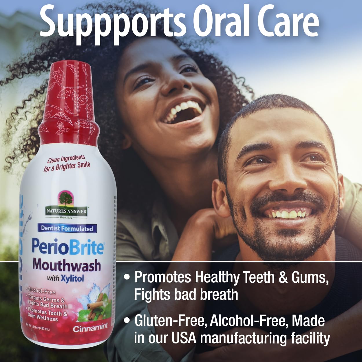 Nature's Answer PerioBrite Cinamint Mouthwash – Fluoride-Free, Alcohol-Free, 16oz
