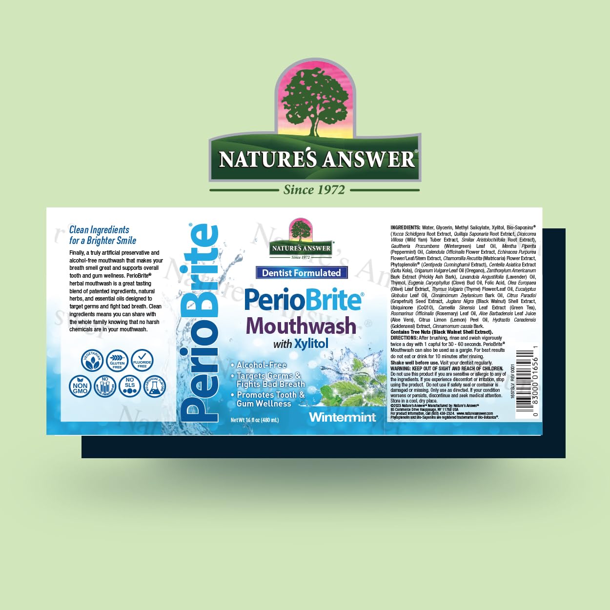 Nature's Answer PerioBrite Wintermint Mouthwash - Fluoride-Free, 16oz (2 Pack)