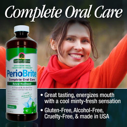 Nature's Answer PerioWash Mouthwash Alcohol-Free Cool Mint - 16 fl oz | Fluoride Free | Natural Breath Freshener