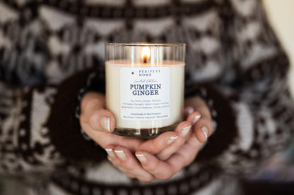 PERIPETI Home Pumpkin Ginger Scented Candle | 8.5oz Soy Wax, Cozy Fall Aromatherapy