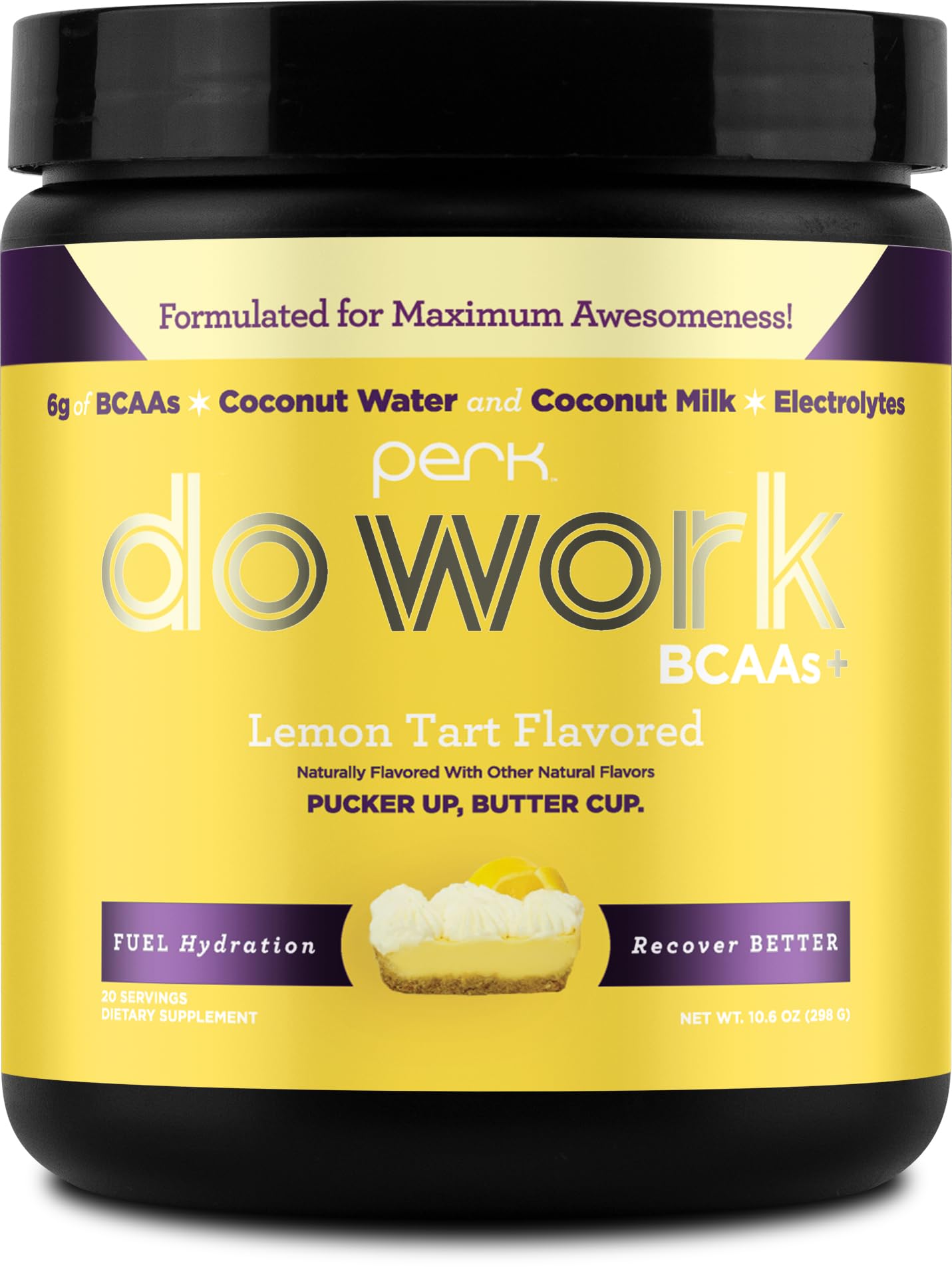 Perk BCAAs + Hydration Electrolytes Powder – Lemon Tart, 20 Servings