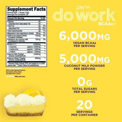Perk BCAAs + Hydration Electrolytes Powder – Lemon Tart, 20 Servings