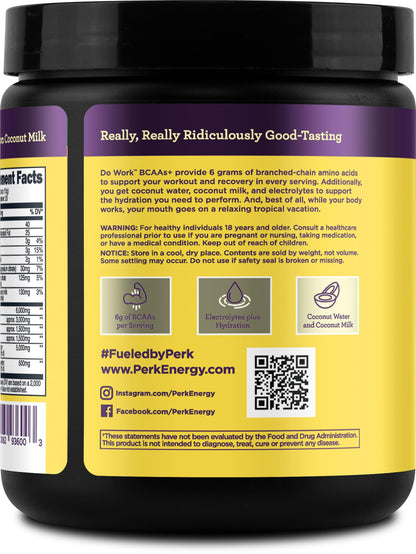 Perk BCAAs + Hydration Electrolytes Powder – Lemon Tart, 20 Servings