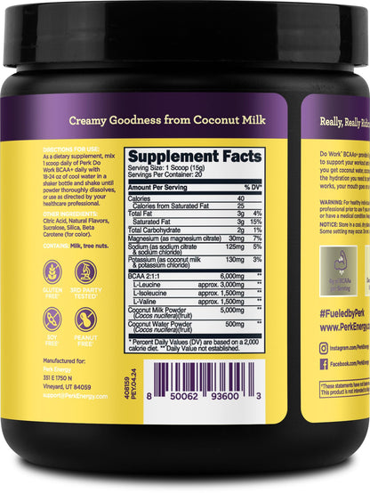 Perk BCAAs + Hydration Electrolytes Powder – Lemon Tart, 20 Servings