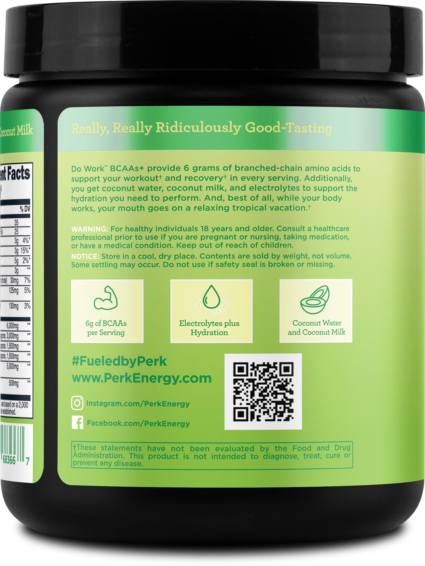 Perk Do Work BCAAs+ Mojito Lime Creme – 20 Servings, Gluten-Free, Soy-Free
