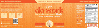 Perk Do Work Naturally Sweetened BCAAs+ Peach Buttercream Flavored (20 Servings) - Gluten-Free, Soy-Free, Peanut-Free, with Coconut Water, Coconut Milk, and Electrolytes