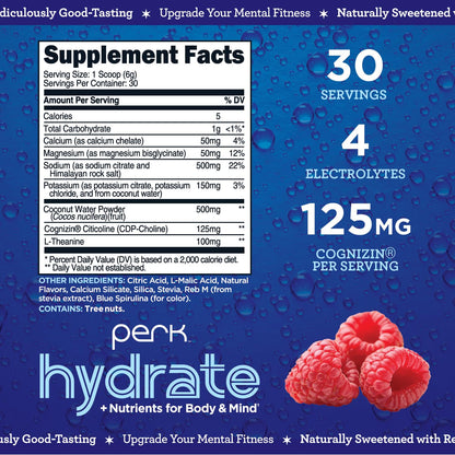 Perk Hydrate Blue Raspberry Electrolyte Drink Mix (30 Servings) - Gluten Free