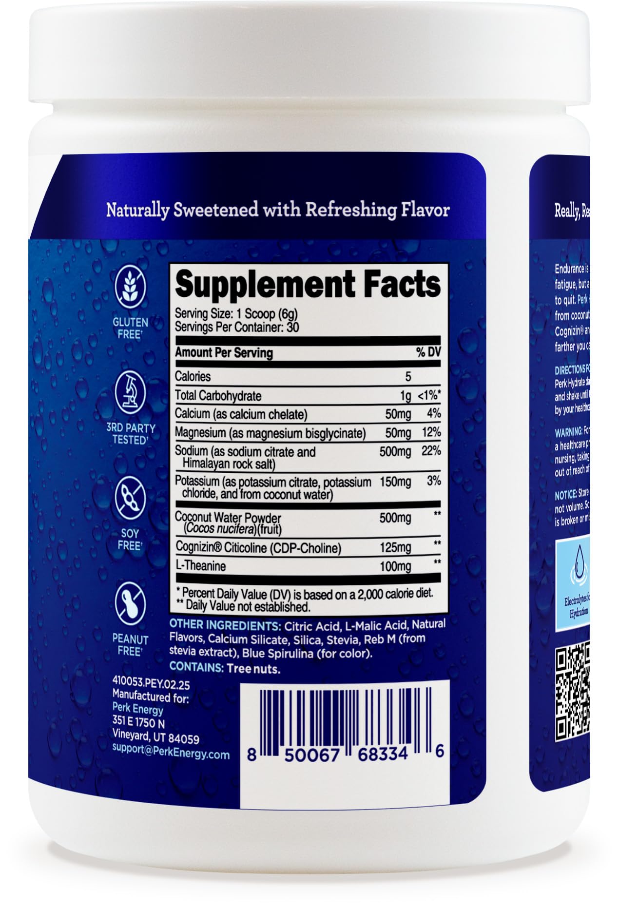 Perk Hydrate Blue Raspberry Electrolyte Drink Mix (30 Servings) - Gluten Free