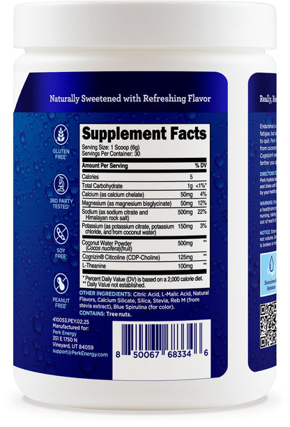 Perk Hydrate Blue Raspberry Electrolyte Drink Mix (30 Servings) - Gluten Free