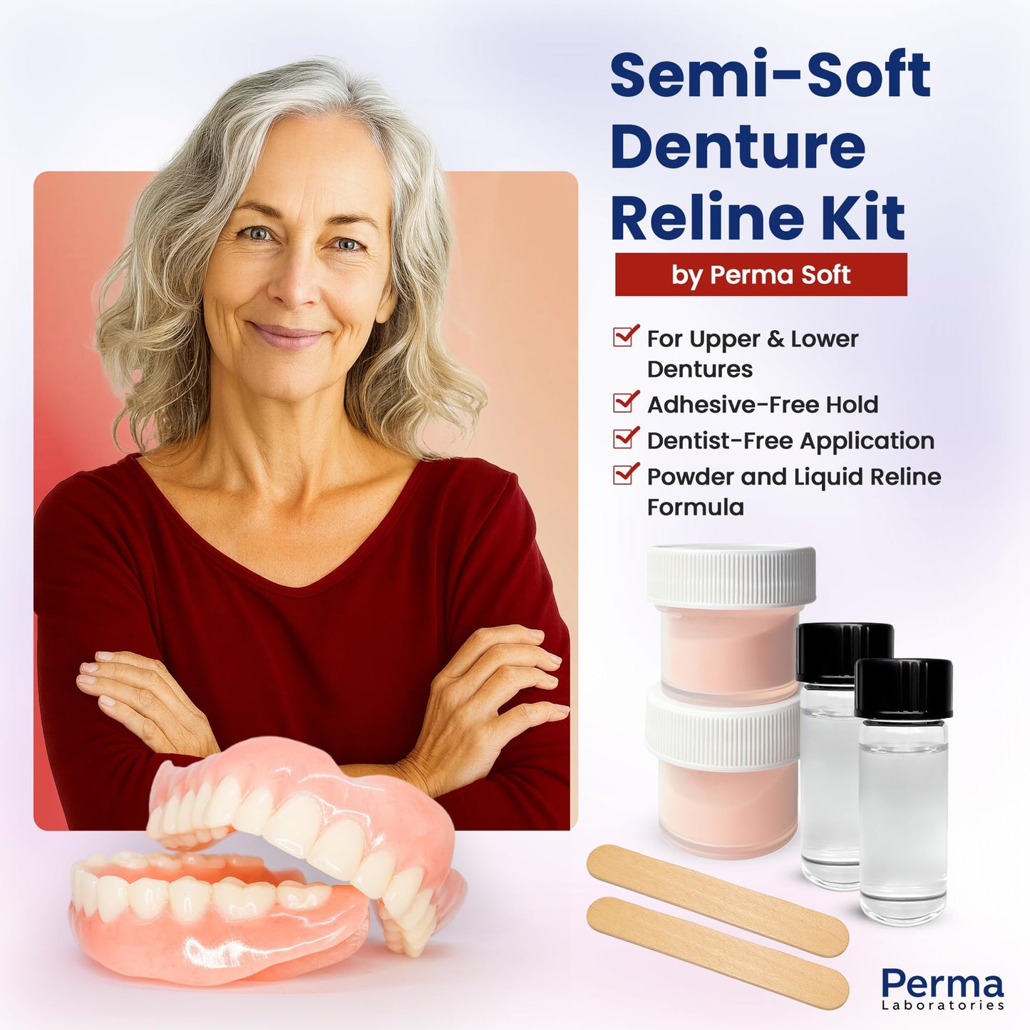 Perma Soft Denture Reliner Kit - Relines 2 Plates (Semi-Soft DIY) - Upper & Lower