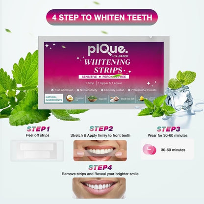 Peroxide Free Teeth Whitening Strips - 14 Treatments (28 Strips) | Gentle Formula for Sensitive Teeth