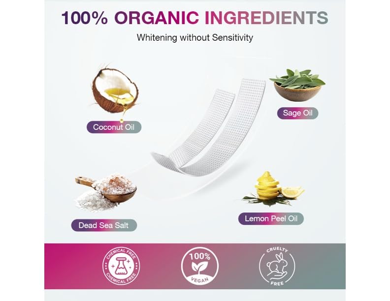 Peroxide Free Teeth Whitening Strips - 14 Treatments (28 Strips) | Gentle Formula for Sensitive Teeth