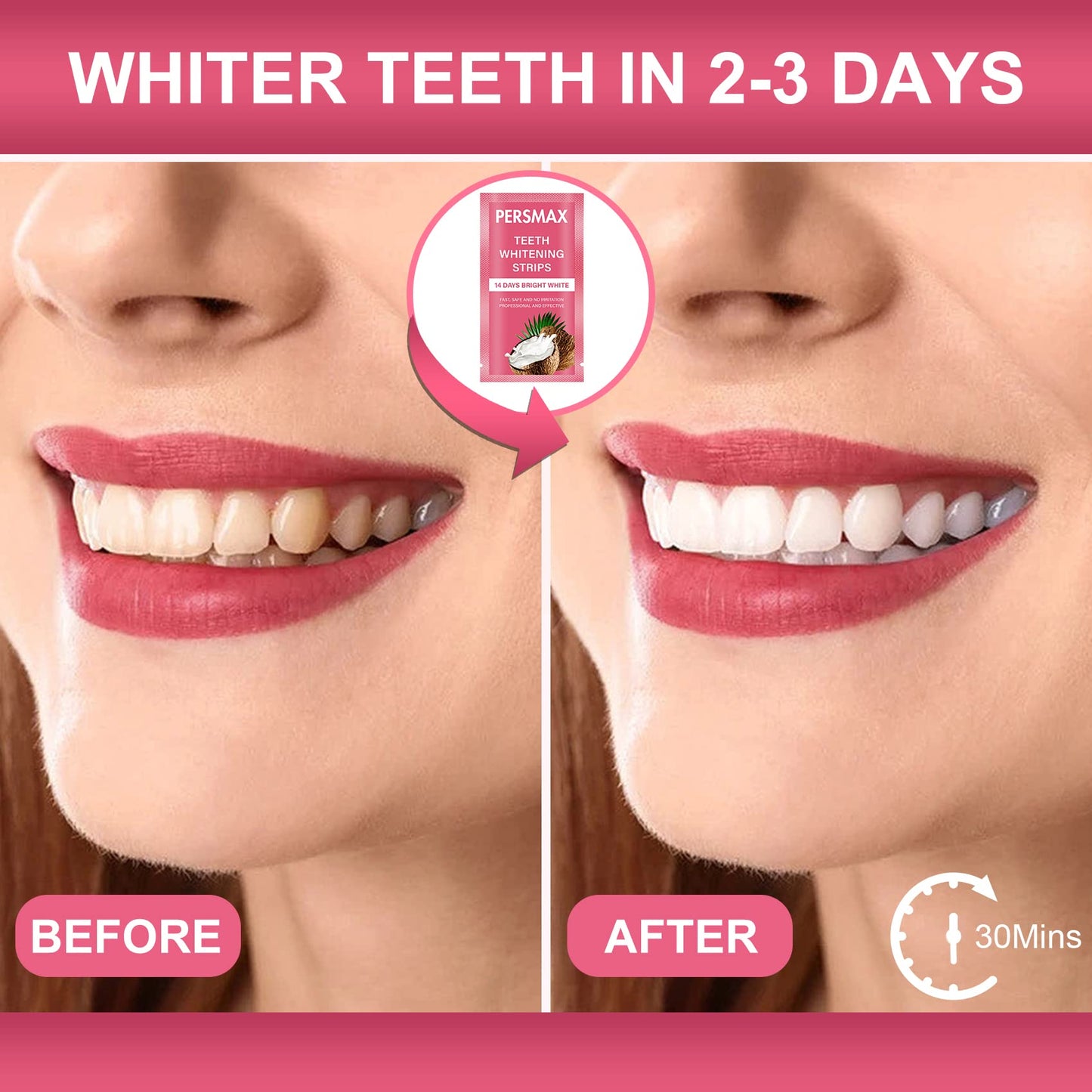 PERSMAX Teeth Whitening Strips for Sensitive Teeth – Enamel Safe, 28 Strips (14 Treatments), No-Slip Whitening Kit