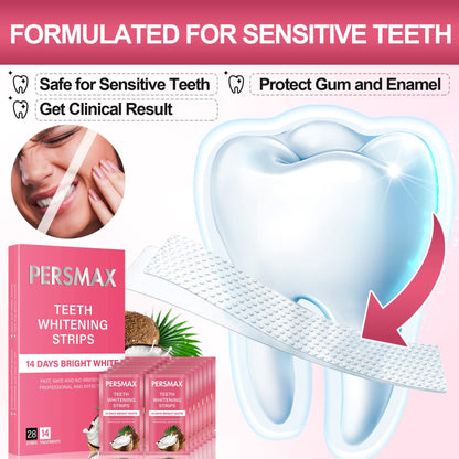 PERSMAX Teeth Whitening Strips for Sensitive Teeth – Enamel Safe, 28 Strips (14 Treatments), No-Slip Whitening Kit