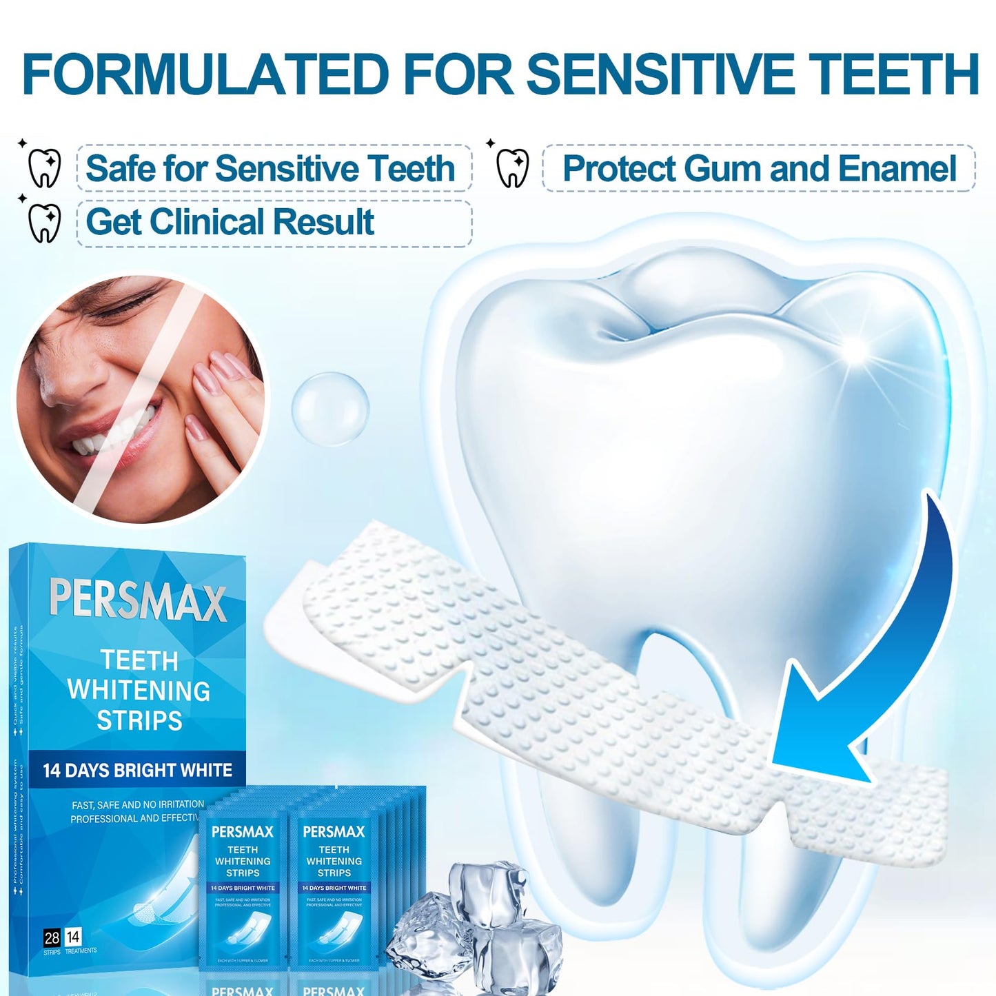 PERSMAX Teeth Whitening Strips for Sensitive Teeth - 14 Treatments, 28 Strips