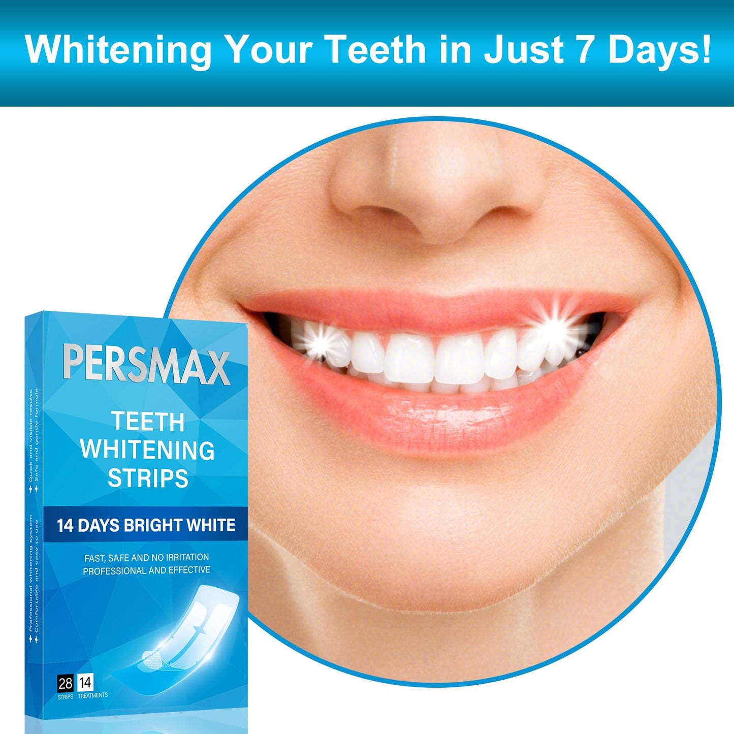 PERSMAX Teeth Whitening Strips for Sensitive Teeth - 14 Treatments, 28 Strips