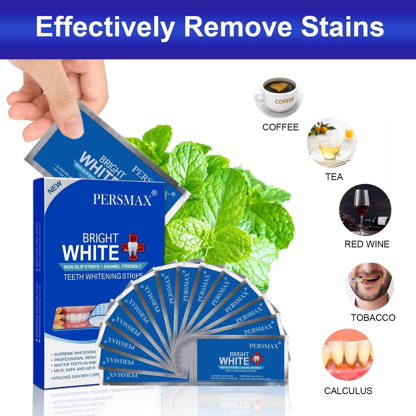 PERSMAX Teeth Whitening Strips – Dentist-Approved, Gum-Safe, 28 Non-Slip Strips Kit (14 Treatments) | 30-Min Express Whitening